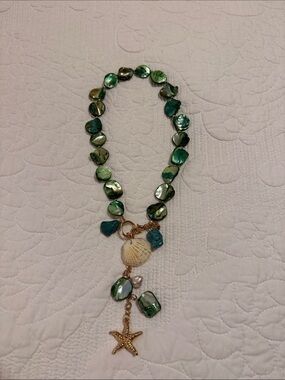 Handmade Green Abalone Shell & Shell Charm Necklace - beach style